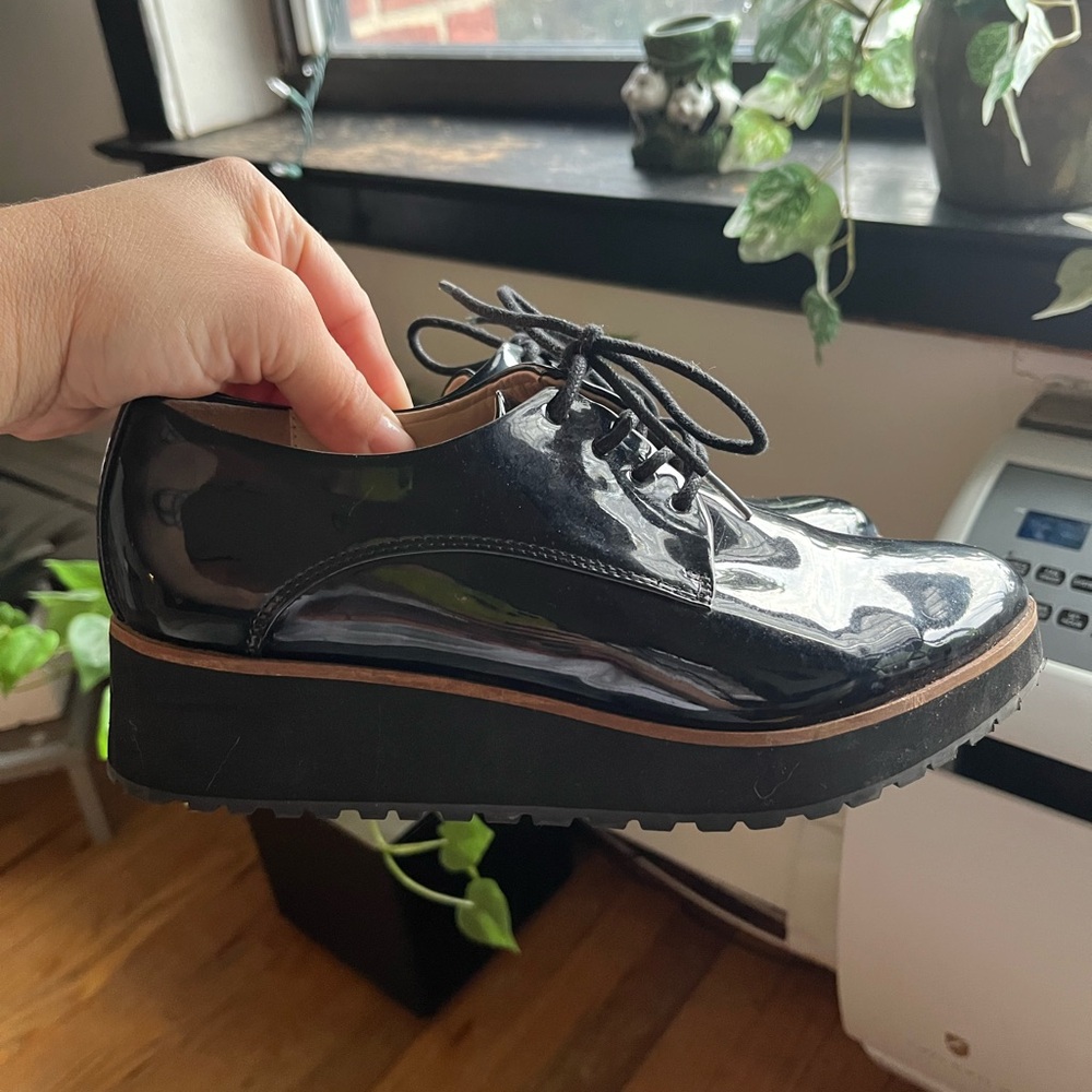 Aldo patent leather platform wedge oxford loafers